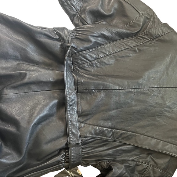 Men's Black Leather Belted Jacket size M - Picture 12 of 16